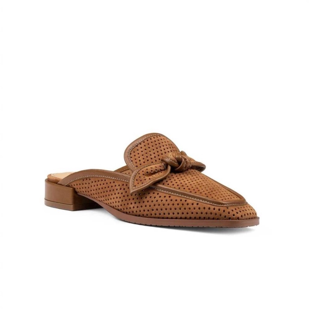 NYDJ Tillie Mule Flats Perforated Womens Cognac leather & suede loafers Size 5.5